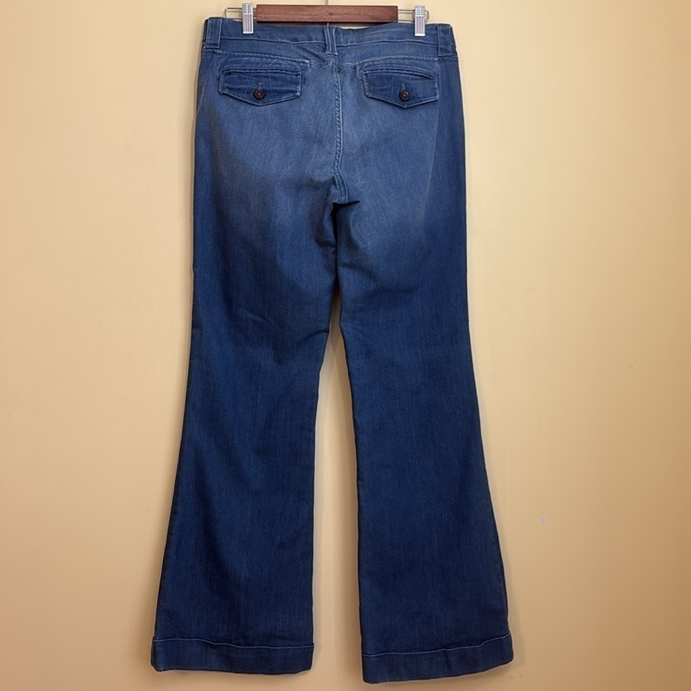 Banana Republic Bootcut Flare Cuff Flap Back Pocket Whisped Blue Denim Jeans 12 - Picture 15 of 15